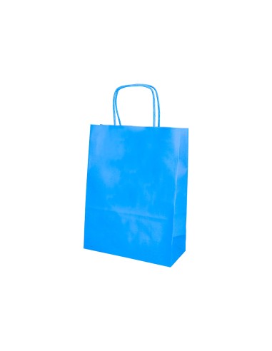 Bolsa papel q connect celulosa celeste xs con asa retorcida 180x240x80 mm