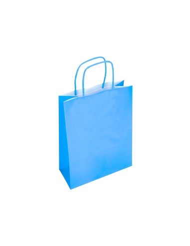 Bolsa papel q connect celulosa celeste xs con asa retorcida 180x240x80 mm