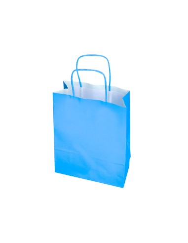 Bolsa papel q connect celulosa celeste xs con asa retorcida 180x240x80 mm