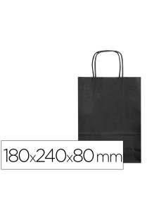 Bolsa papel q connect celulosa negro xs con asa retorcida 180x240x80 mm