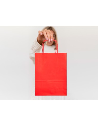 Bolsa papel q connect celulosa rojo xs con asa retorcida 180x240x80 mm