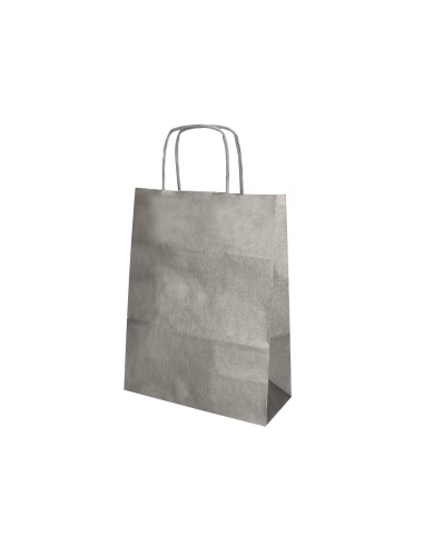 Bolsa papel q connect kraft plata xs con asa retorcida 180x240x80 mm