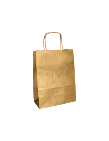 Bolsa papel q connect kraft oro xs con asa retorcida 180x240x80 mm