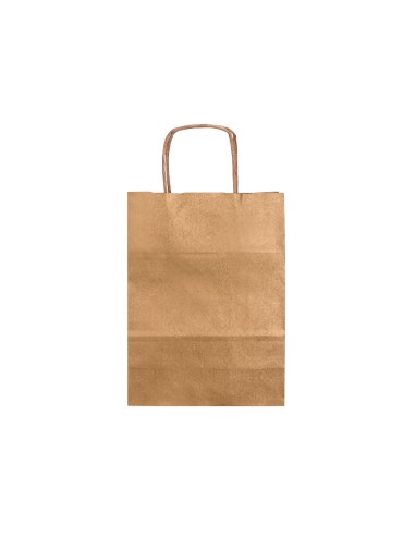 Bolsa papel q connect kraft natural liso xs con asa retorcida 180x240x80 mm