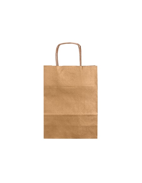 Bolsa papel q connect kraft natural liso xs con asa retorcida 180x240x80 mm
