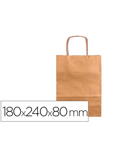 Bolsa papel q connect kraft natural liso xs con asa retorcida 180x240x80 mm