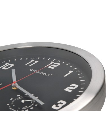 Reloj q connect de pared metalico redondo 355 cm movimiento silencioso color cromado con esfera negra