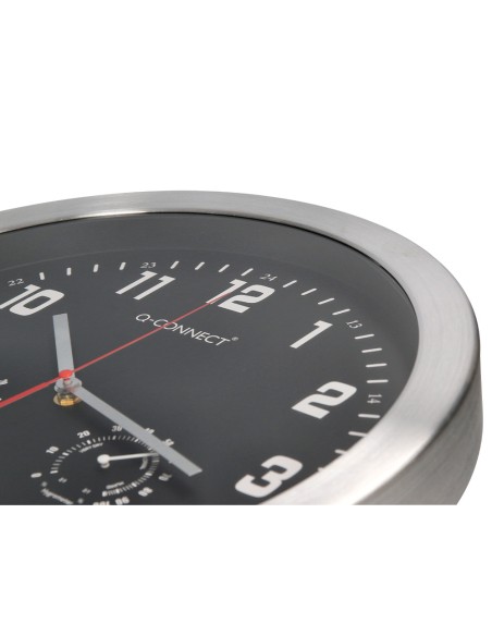 Reloj q connect de pared metalico redondo 355 cm movimiento silencioso color cromado con esfera negra