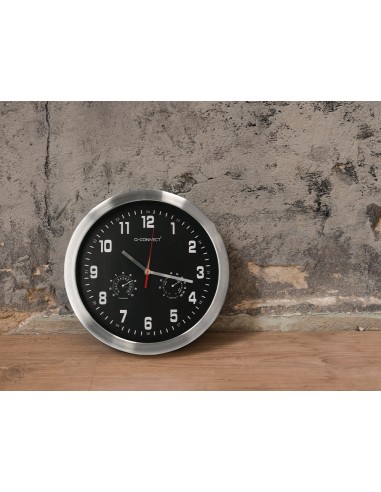 Reloj q connect de pared metalico redondo 355 cm movimiento silencioso color cromado con esfera negra