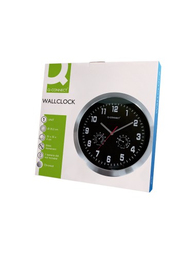 Reloj q connect de pared metalico redondo 355 cm movimiento silencioso color cromado con esfera negra