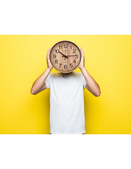Reloj q connect de pared de plastico redondo 257 cm movimiento silencioso color madera natural