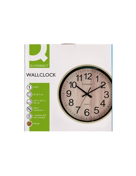 Reloj q connect de pared de plastico redondo 257 cm movimiento silencioso color madera natural