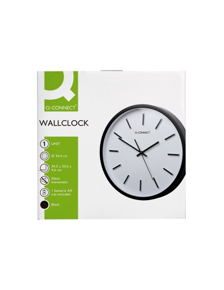 Reloj q connect de pared de plastico redondo 344 cm movimiento silencioso color negro