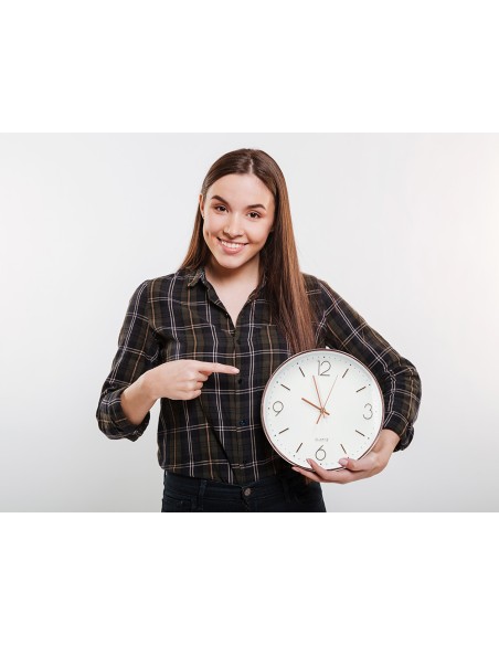 Reloj q connect de pared metalico redondo 305 cm movimiento silencioso color rosa dorado