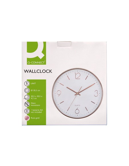 Reloj q connect de pared metalico redondo 305 cm movimiento silencioso color rosa dorado