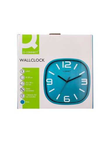 Reloj q connect de pared de plastico redondo 30 cm movimiento silencioso color azul