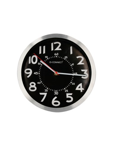 Reloj q connect de pared metalico redondo 25 cm movimiento silencioso color negro con esfera cromado