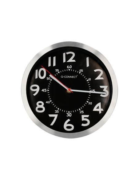 Reloj q connect de pared metalico redondo 25 cm movimiento silencioso color negro con esfera cromado