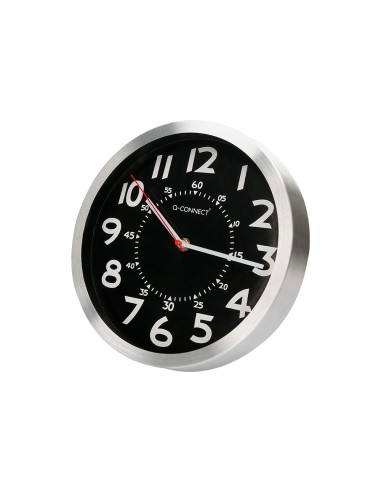 Reloj q connect de pared metalico redondo 25 cm movimiento silencioso color negro con esfera cromado