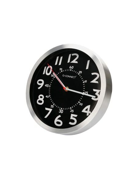Reloj q connect de pared metalico redondo 25 cm movimiento silencioso color negro con esfera cromado