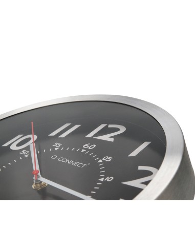 Reloj q connect de pared metalico redondo 25 cm movimiento silencioso color negro con esfera cromado