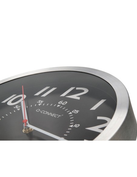 Reloj q connect de pared metalico redondo 25 cm movimiento silencioso color negro con esfera cromado