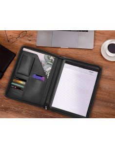 Carpeta portafolios cremallera con bolsa para movil y tarjetero color negro 260x355 mm