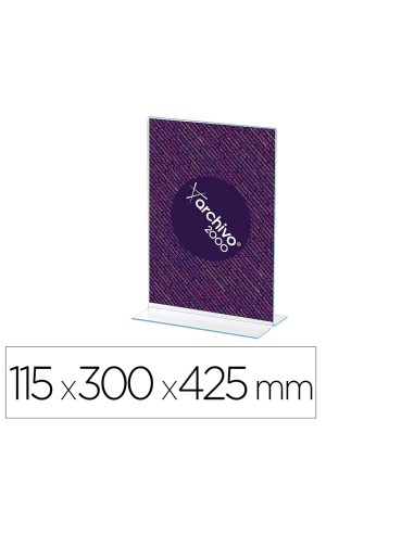 Expositor sobremesa archivo 2000 con forma t poliestireno transparente din a3 vertical doble cara 115x300x425 mm