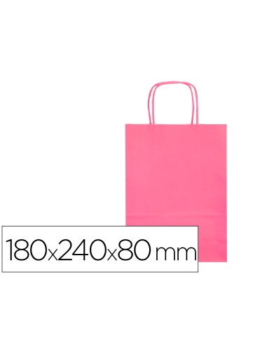 Bolsa papel q connect celulosa rosa xs con asa retorcida 180x240x80 mm