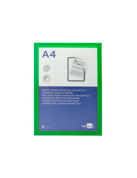 Marco porta anuncios liderpapel magnetico din a4 dorso adhesivo removible color verde