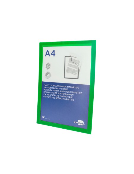 Marco porta anuncios liderpapel magnetico din a4 dorso adhesivo removible color verde
