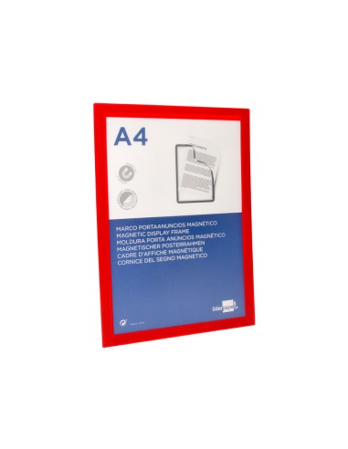Marco porta anuncios liderpapel magnetico din a4 dorso adhesivo removible color rojo