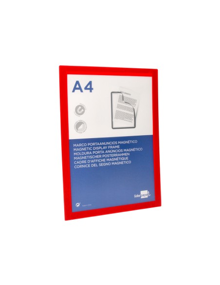 Marco porta anuncios liderpapel magnetico din a4 dorso adhesivo removible color rojo