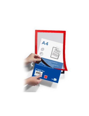 Marco porta anuncios liderpapel magnetico din a4 dorso adhesivo removible color rojo