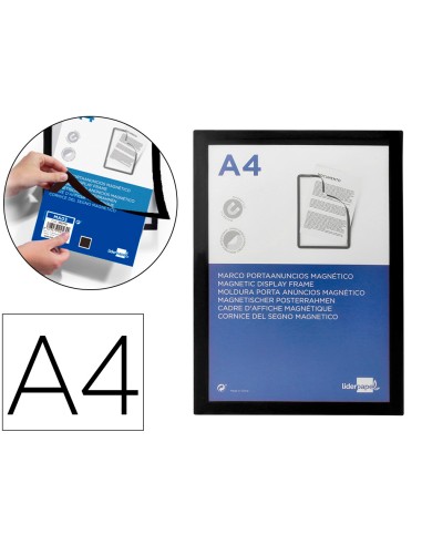 Marco porta anuncios liderpapel magnetico din a4 dorso adhesivo removible color negro
