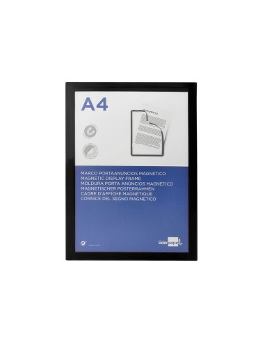 Marco porta anuncios liderpapel magnetico din a4 dorso adhesivo removible color negro
