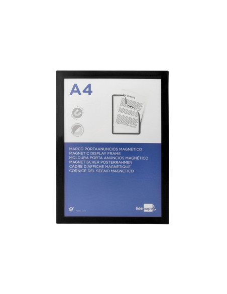 Marco porta anuncios liderpapel magnetico din a4 dorso adhesivo removible color negro