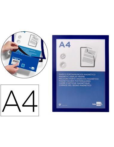 Marco porta anuncios liderpapel magnetico din a4 dorso adhesivo removible color azul