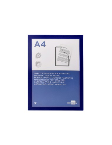 Marco porta anuncios liderpapel magnetico din a4 dorso adhesivo removible color azul