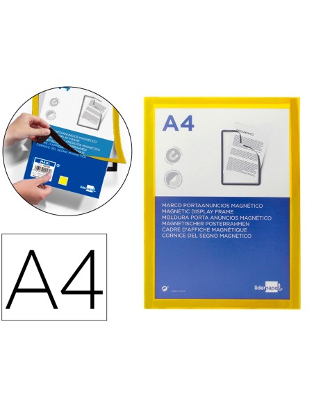 Marco porta anuncios liderpapel magnetico din a4 dorso adhesivo removible color amarillo