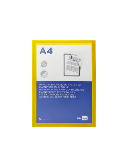 Marco porta anuncios liderpapel magnetico din a4 dorso adhesivo removible color amarillo