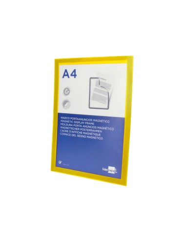 Marco porta anuncios liderpapel magnetico din a4 dorso adhesivo removible color amarillo