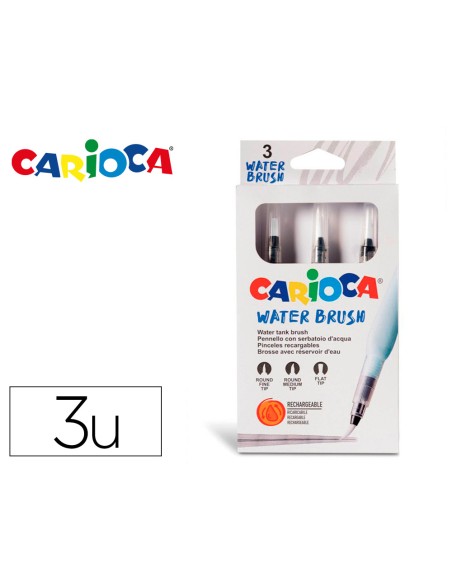 Pincel carioca recargable agua redondo caja de 3 unidades puntas surtidas Pincel carioca recargable agua redondo caja de 3 unidades puntas surtidas
