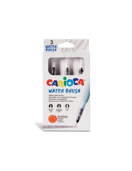 Pincel carioca recargable agua redondo caja de 3 unidades puntas surtidas Pincel carioca recargable agua redondo caja de 3 unidades puntas surtidas
