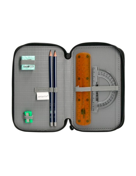 Plumier escolar antartik triple cremallera color rojo 36 piezas