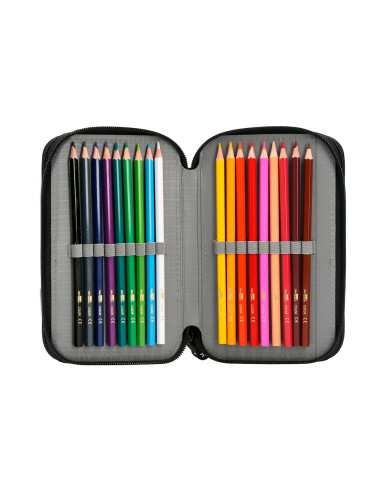 Plumier escolar antartik triple cremallera color rojo 36 piezas