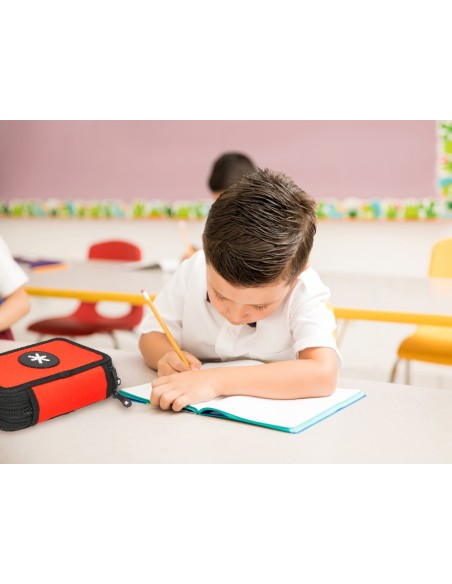 Plumier escolar antartik triple cremallera color rojo 36 piezas