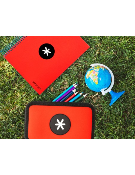 Plumier escolar antartik triple cremallera color rojo 36 piezas