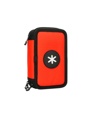 Plumier escolar antartik triple cremallera color rojo 36 piezas