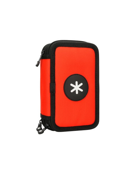 Plumier escolar antartik triple cremallera color rojo 36 piezas